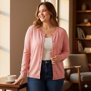 LOFT Plus Cardigan Sweater Gold Buttons Wool Blend Light Pink Size 16/18